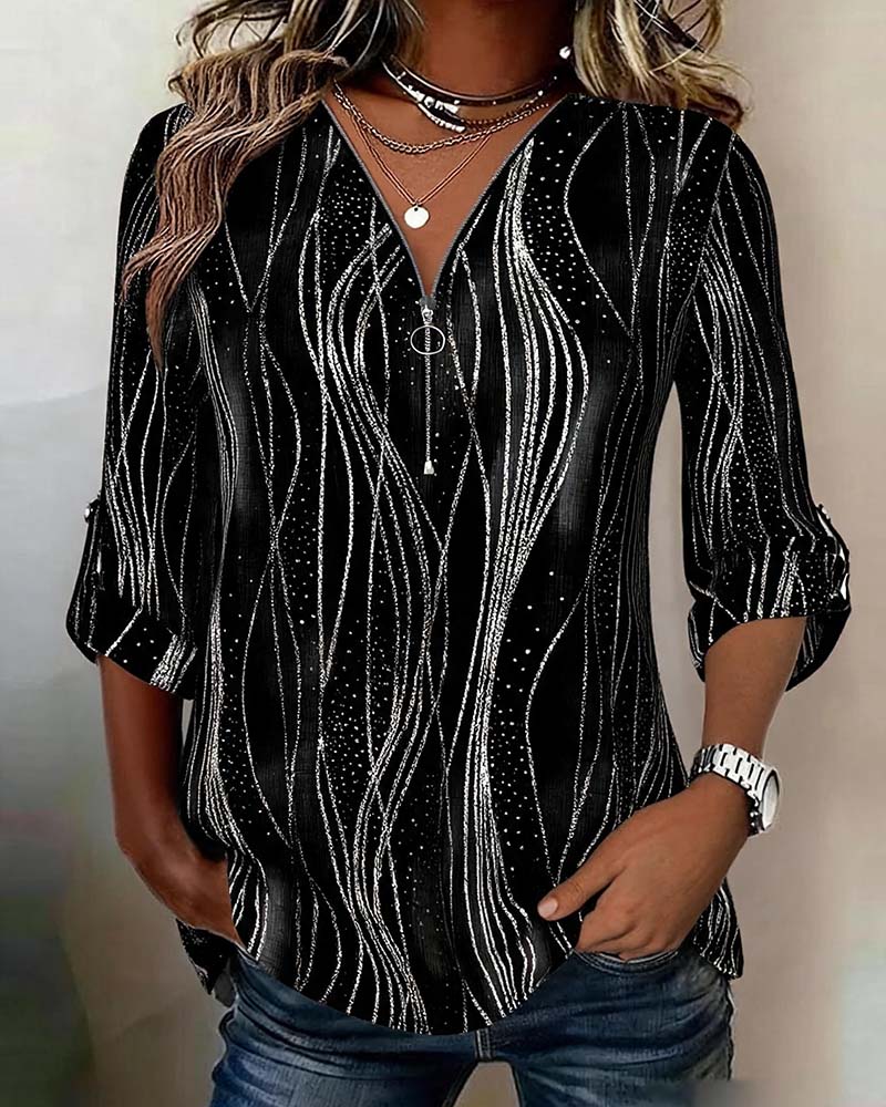 Zipper Line Shimmer Blouse