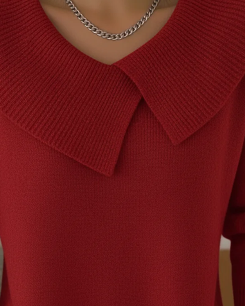 Solid Color Long-Sleeved Baby Doll Collar Pullover