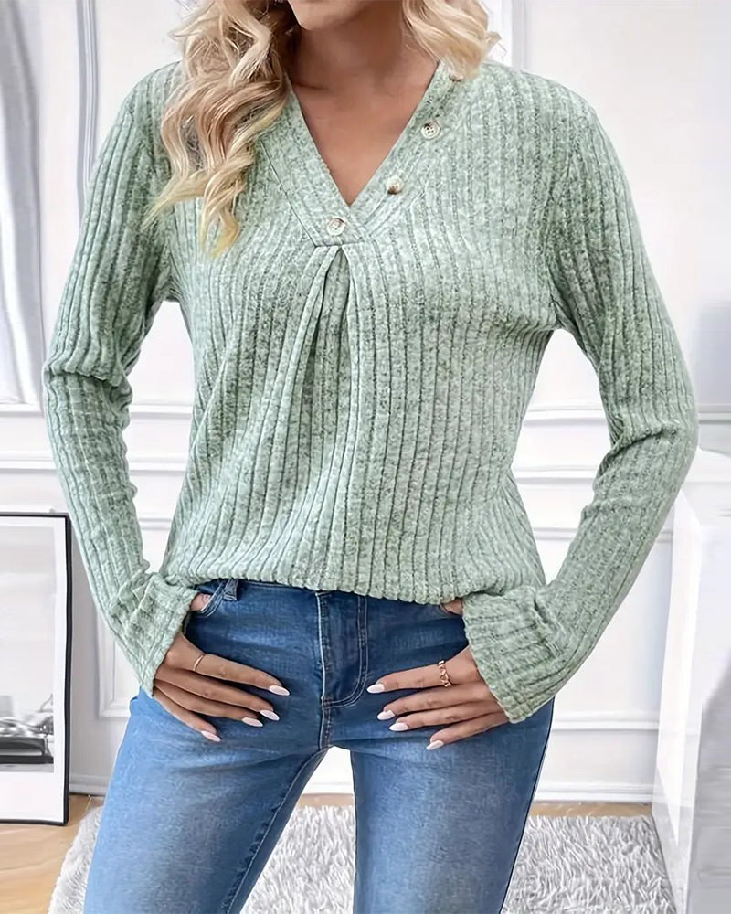 V-Neck Ribbed Long-Sleeve Top