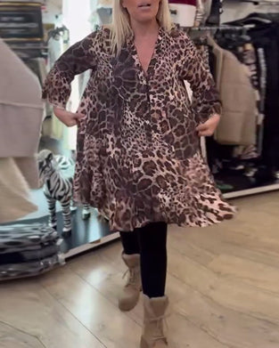 Long Sleeve Leopard Print Dress