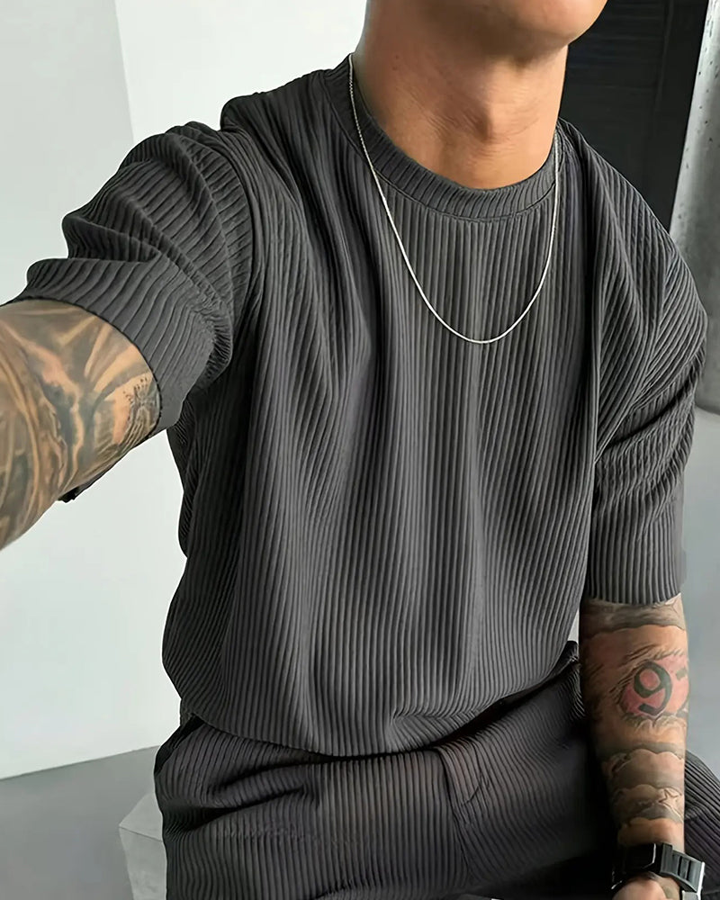 Ribbed High Neck Casual Solid T-Shirt
