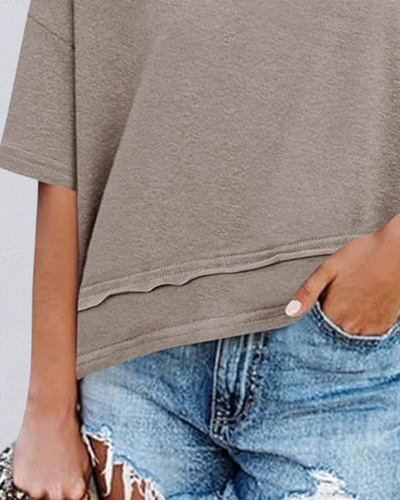 Solid V-Neck Patchwork Hem Blouses