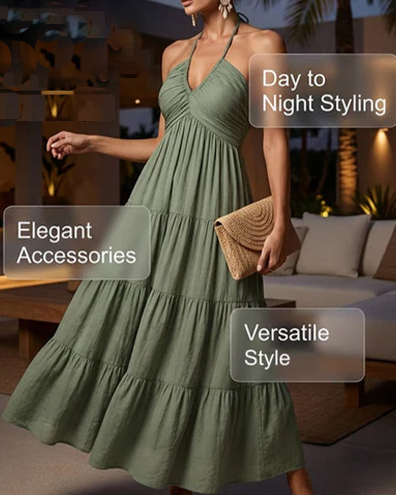 Halter Bandeau Multi-Layer Ruffle Dress