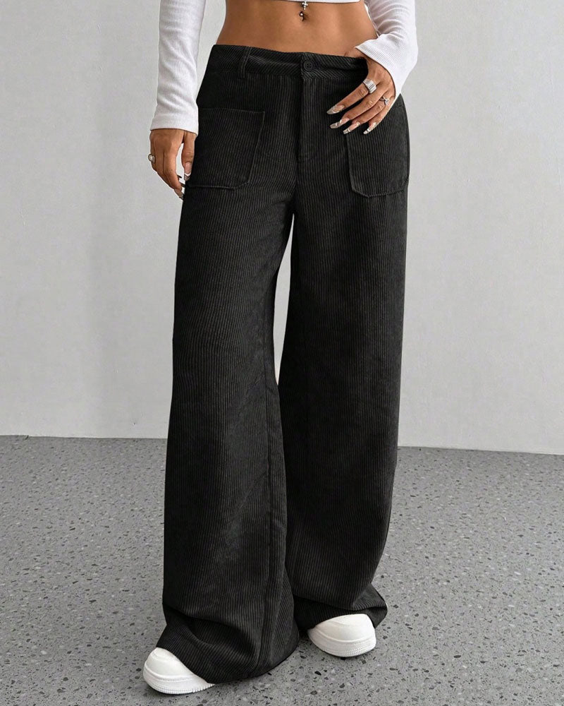 Front Back Pocket Solid Straight Leg Long Pant