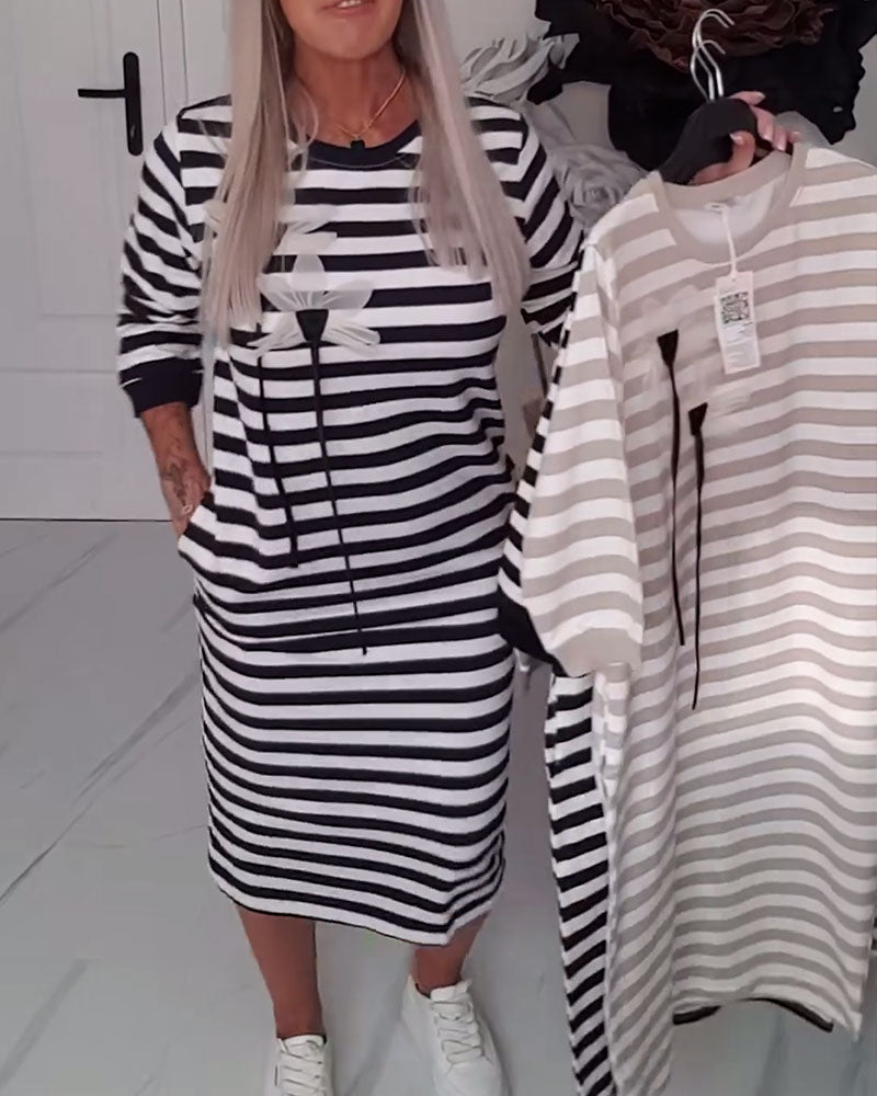 Casual Round Neck Striped Dress
