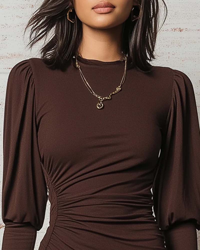 Pleated Bodycon Long Sleeve Dress