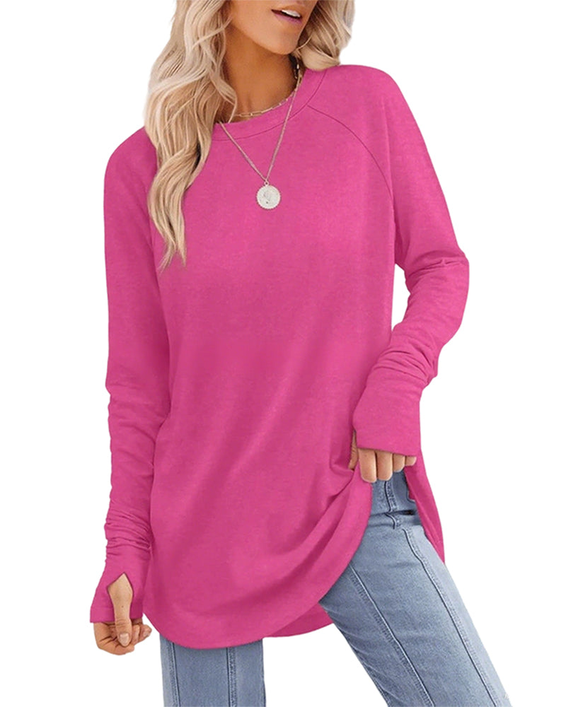 Crew Neck Raglan Colorblock Long Sleeve Top