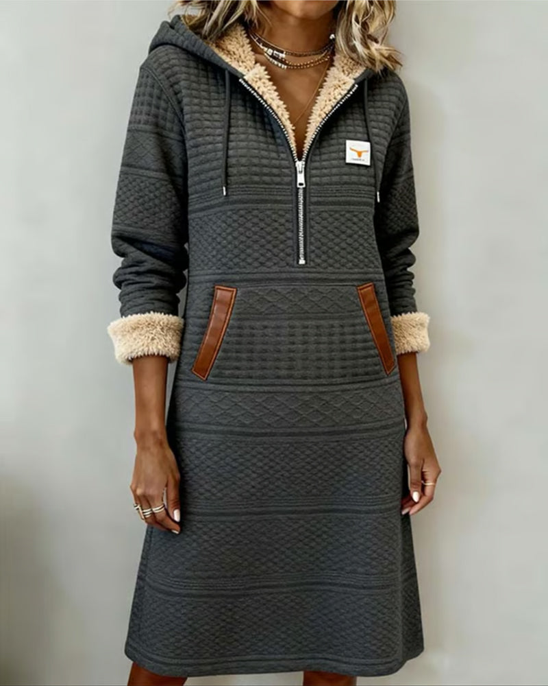 Color-Blocked Stylish Hooded Dress