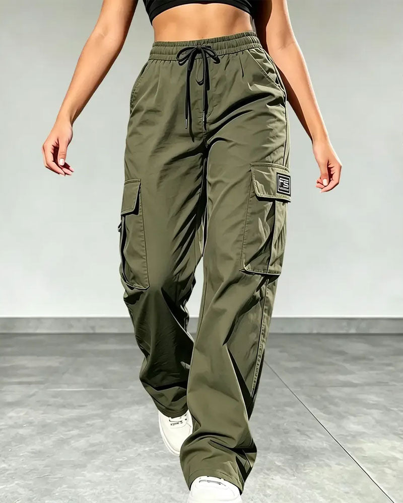 Elastic Waist Drawstring Pocket Cargo Pants