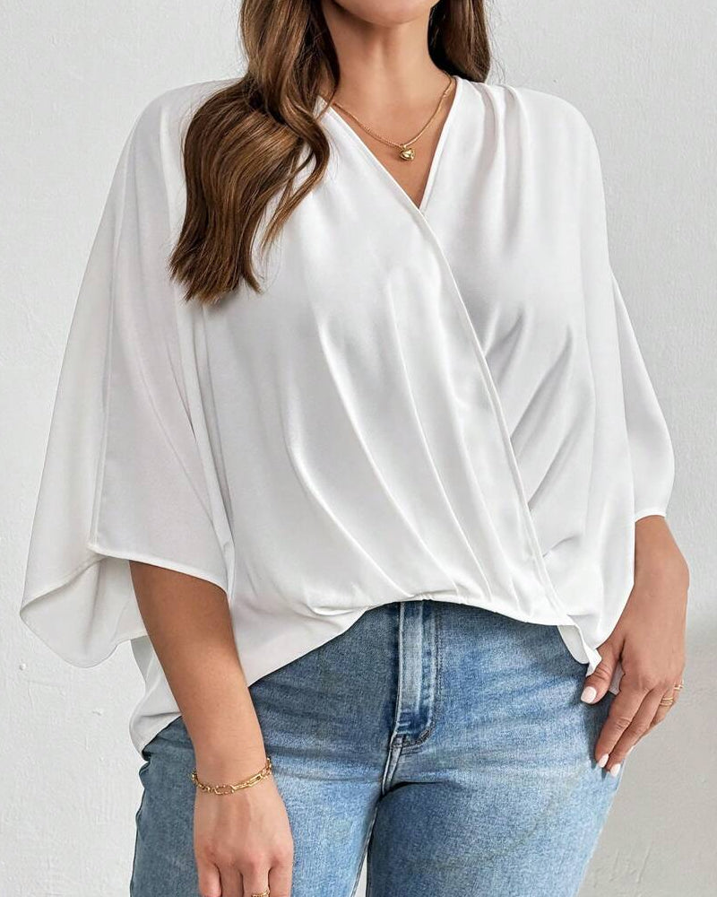 V-Neck Cross Irregular Solid Blouse
