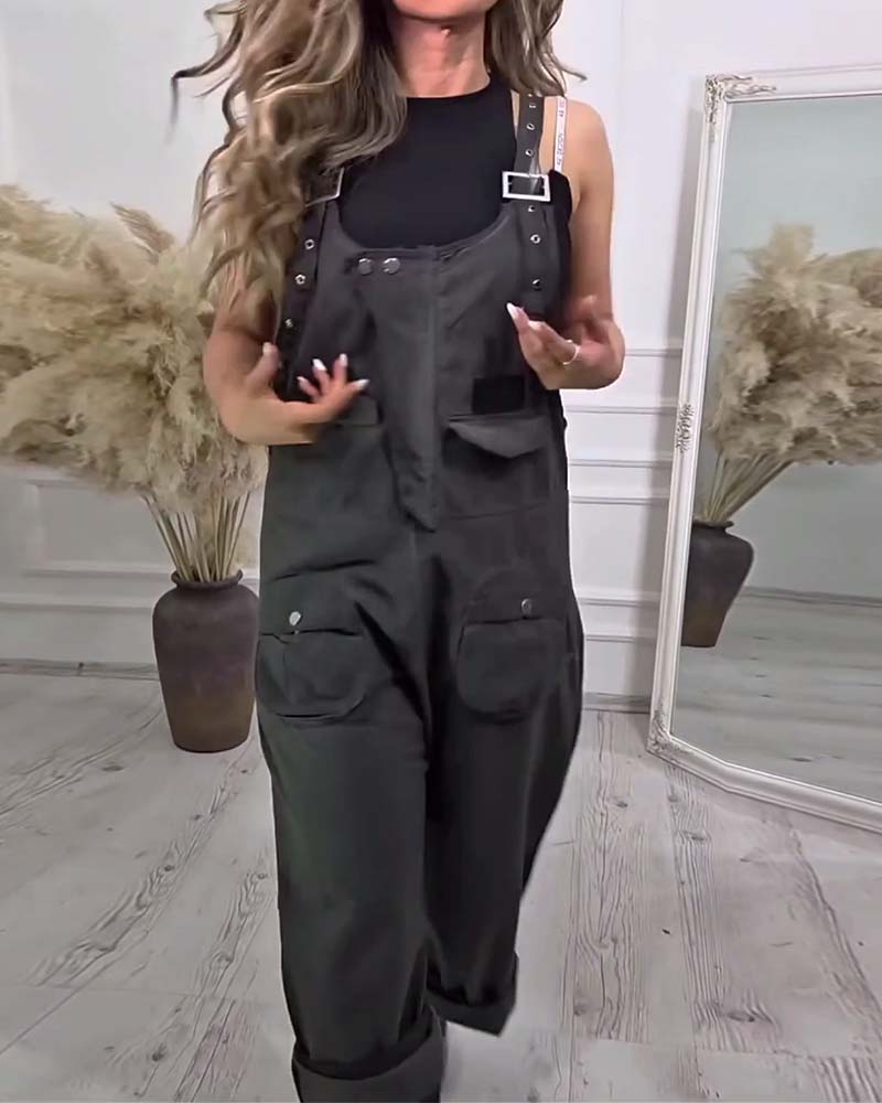 Solid Color Casual Workwear Jumpsuit