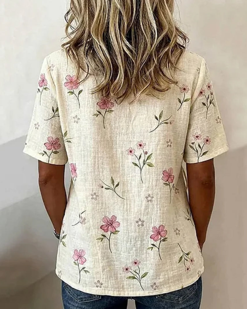 Tiny Floral Diagonal Front Tie Front Blouse