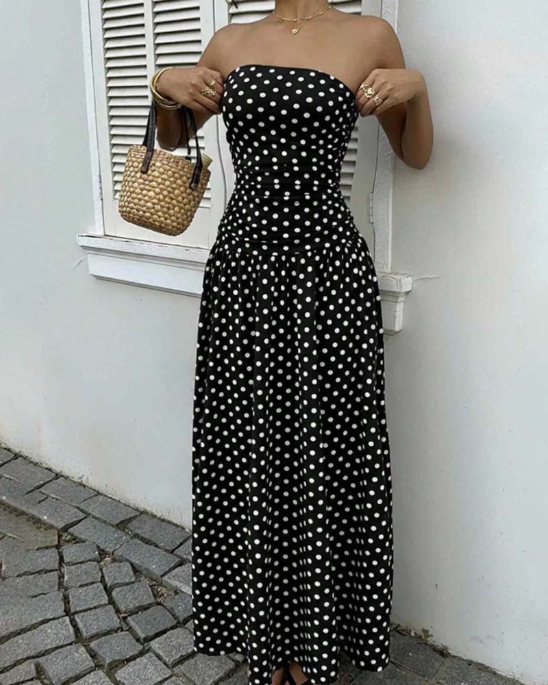 Polka Dot Bandeau A Line Long Dress