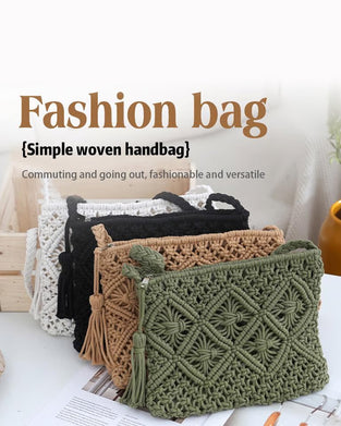 🏆Flash Sale⚡Minimalist Tassel Women's Clutch – Retro Cotton Rope Woven Bag, Summer Vacation Boho Beach Purse