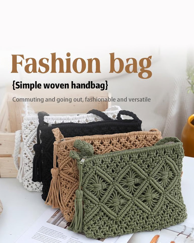 🏆Flash Sale⚡Minimalist Tassel Women's Clutch – Retro Cotton Rope Woven Bag, Summer Vacation Boho Beach Purse