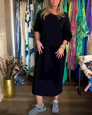 Solid Color Round Neck Dress
