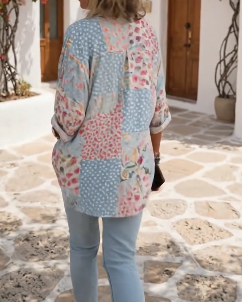 Ditsy Print Stand-Collar Shirt