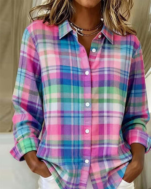 Colorful Plaid Print Lapel Shirt