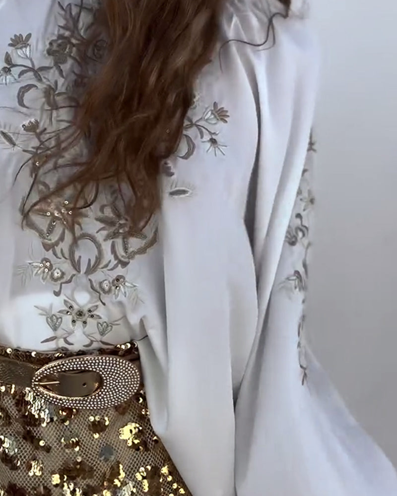Pullover Printed Balloon Sleeve Blouse
