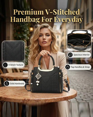 Women's V-Stitched Top-Handle Satchel Bag