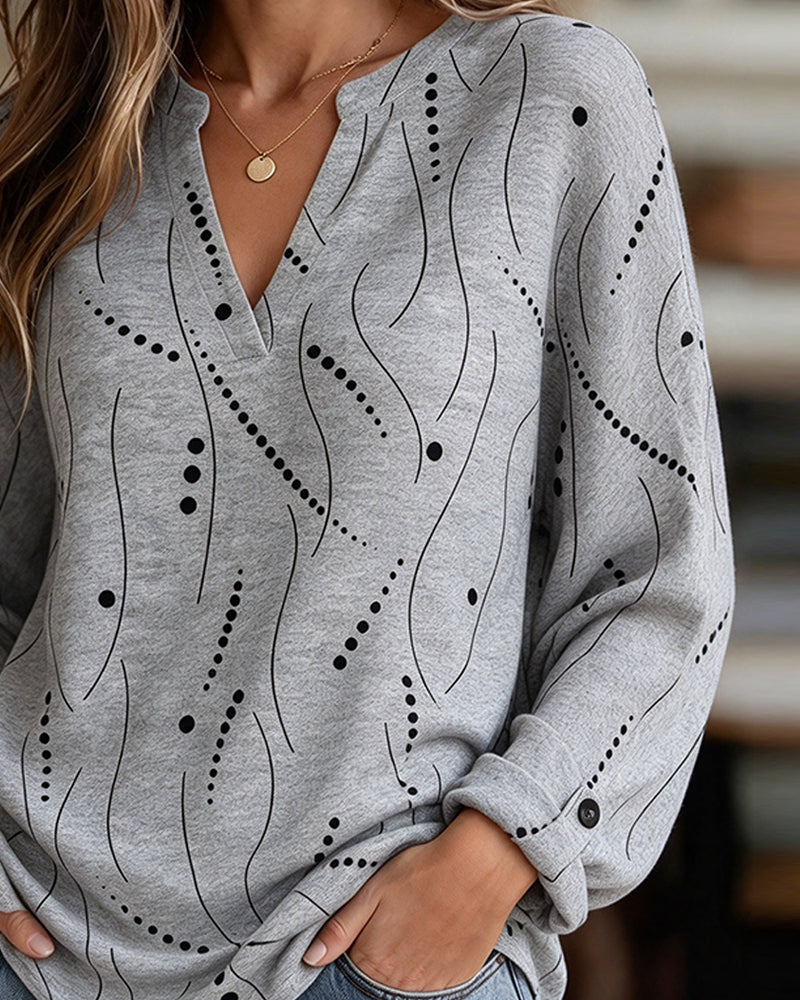 Line V-Neck Long Sleeve Top