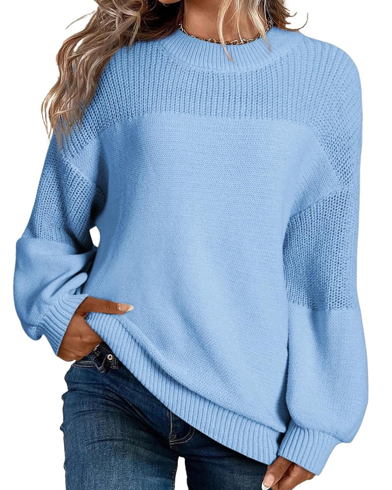 Solid Color Lantern Sleeve Sweater