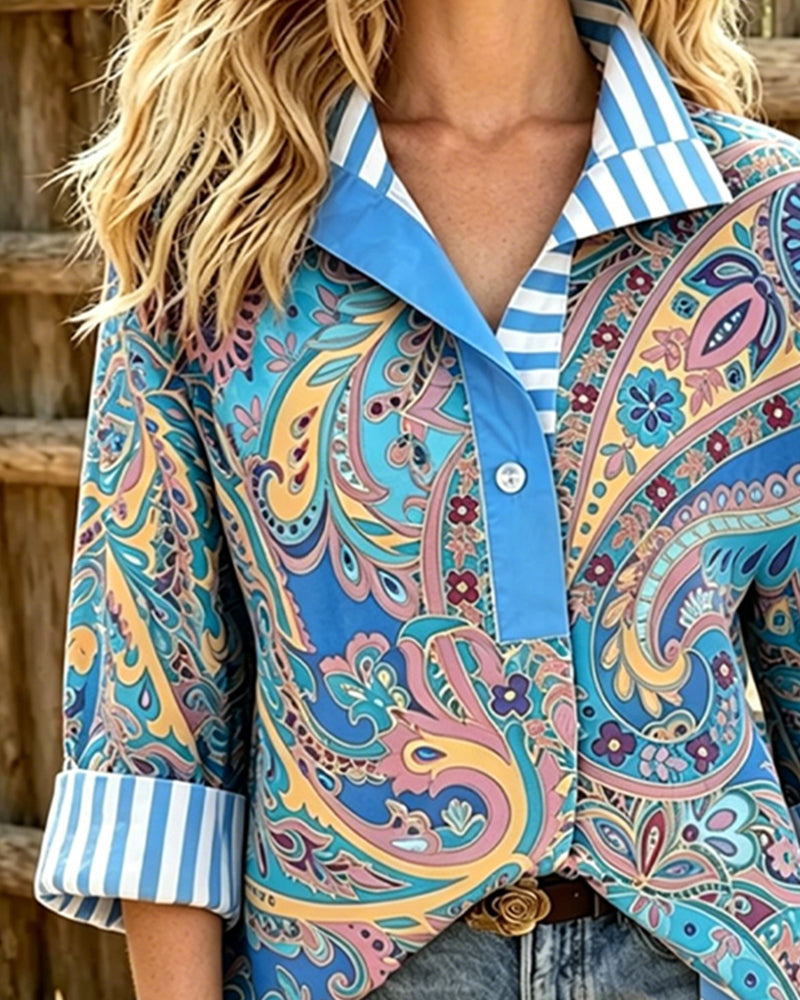 Patchwork Floral Print Casual Blouse