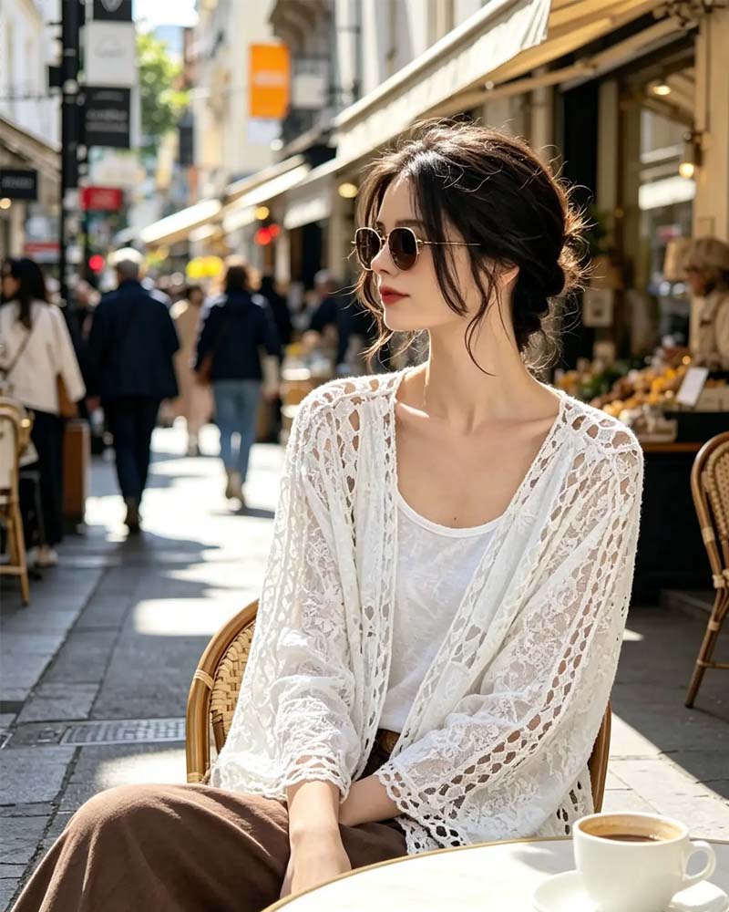 Solid Color Long Sleeve Hollow Out Cover Up
