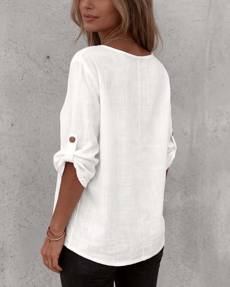 Solid Casual Button Blouse