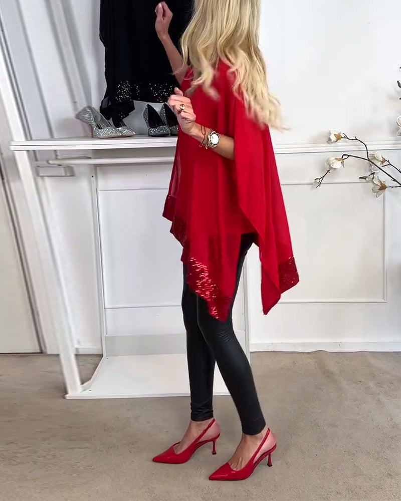 Bat-Sleeve Cape Patchwork Blouses