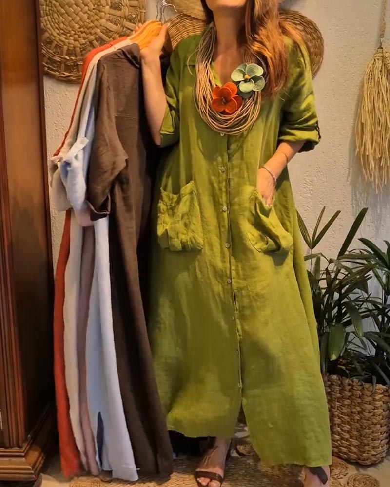 Pocket Linen Cardigan Casual Dress