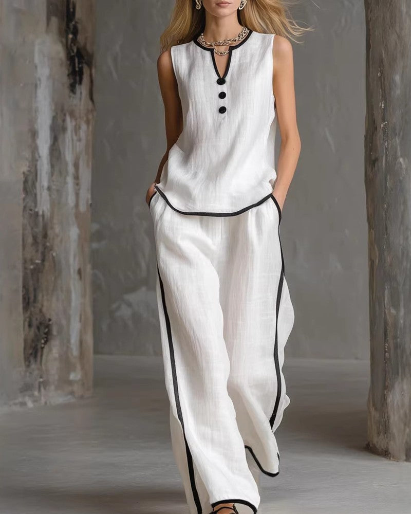 Sleeveless Black Trim Color Block Set