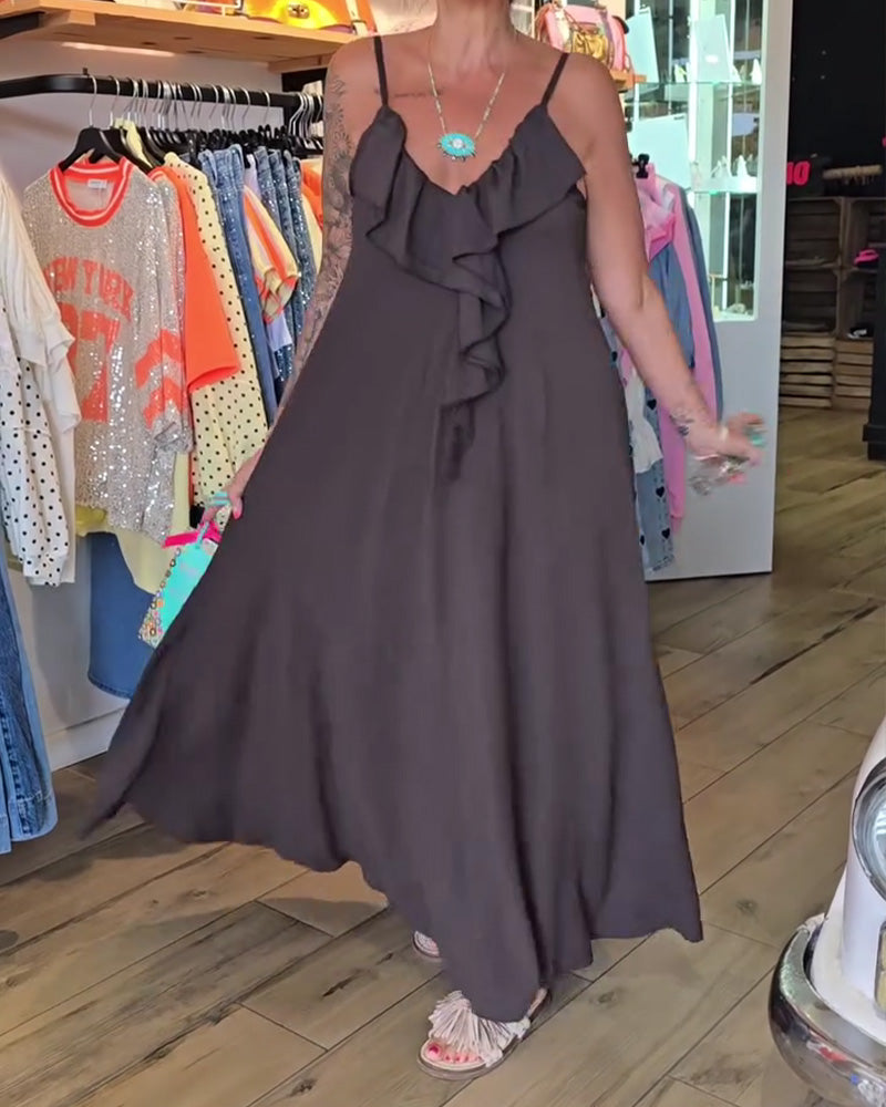 Spaghetti Strap Ruffle A-Line Dresses