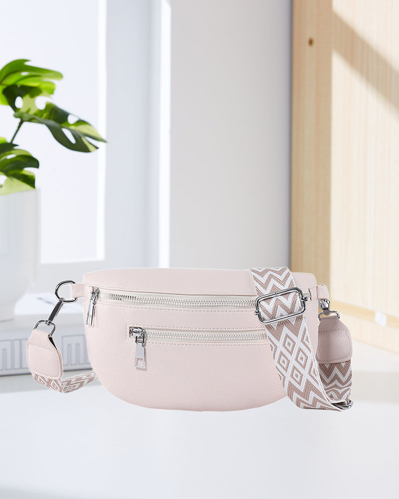 Zippered shoulder bag with contrast straps