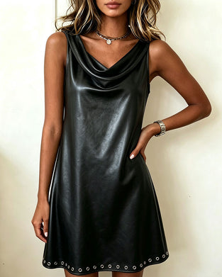 Draped Neck Sleeveless Casual Dress