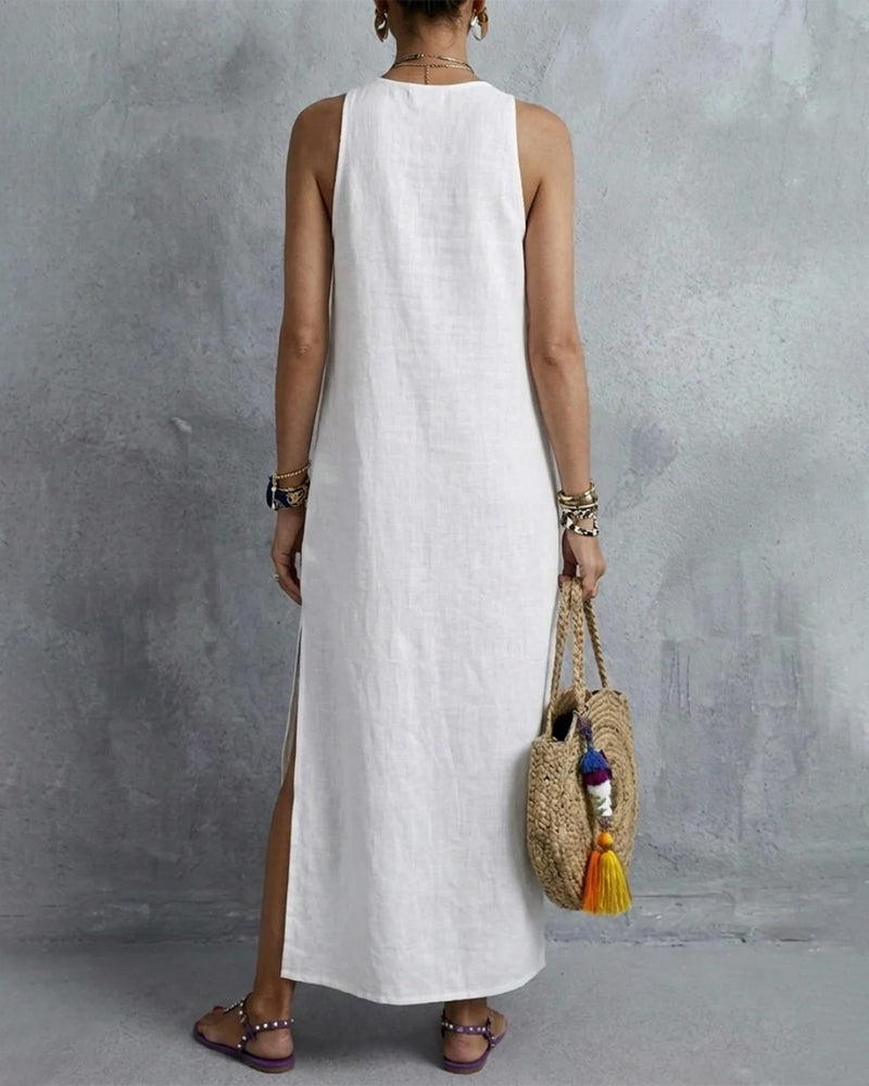 Sleeveless V-Neck Bohemian Long Dress