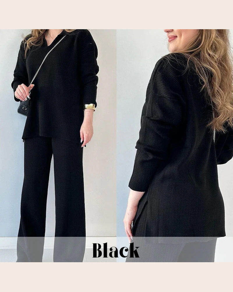 Solid - Colored and Knit Feature Two - Piece Set