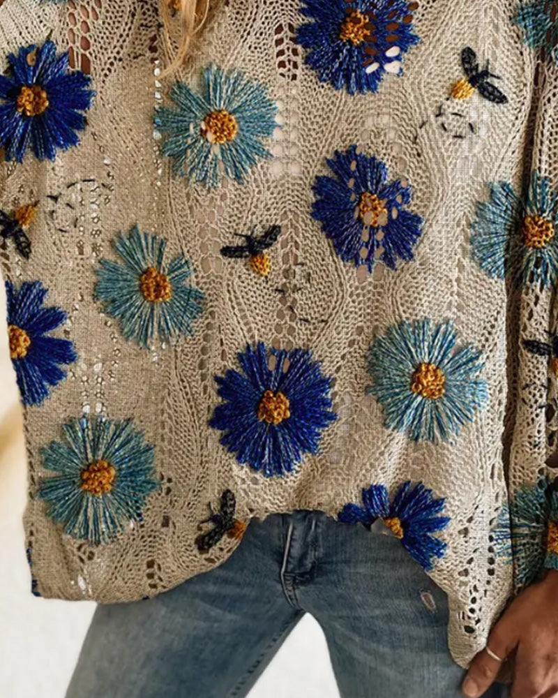 Daisy Loose Fit Hollow Out Pullover Cover-Up
