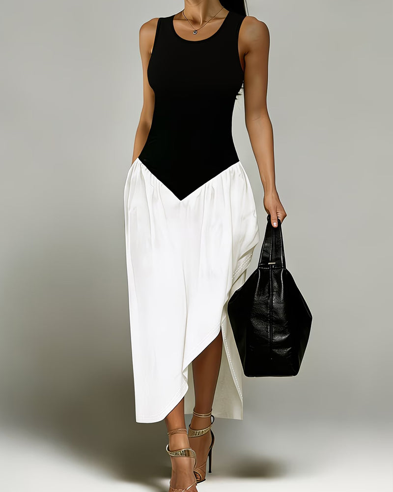 Round Neck Sleeveless Patchwork Irregular Dress