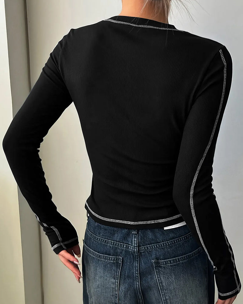 Stylish Crew Neck Slim Fit Long Sleeve Top