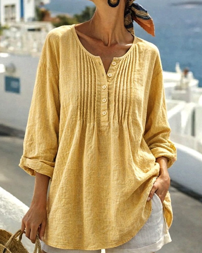 Pleated Mid-Length Casual Blouse
