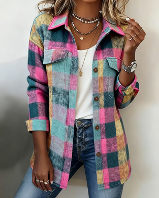 Collared Pocket Plaid Shirt