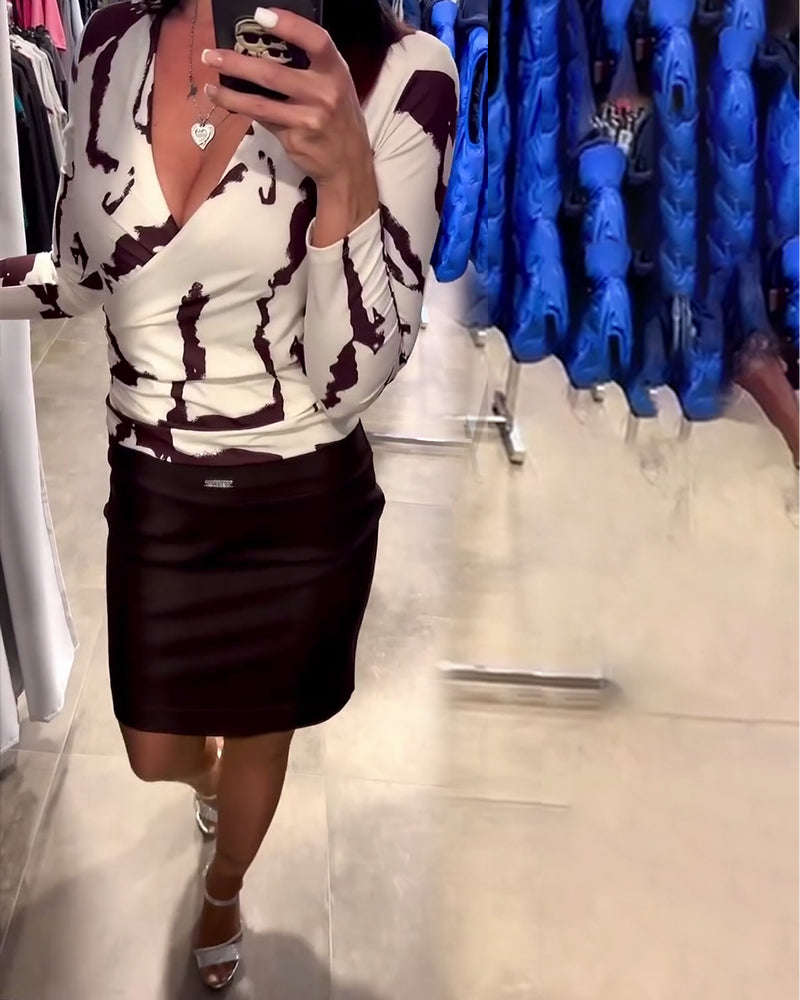 Deep V-Neck Printed Top