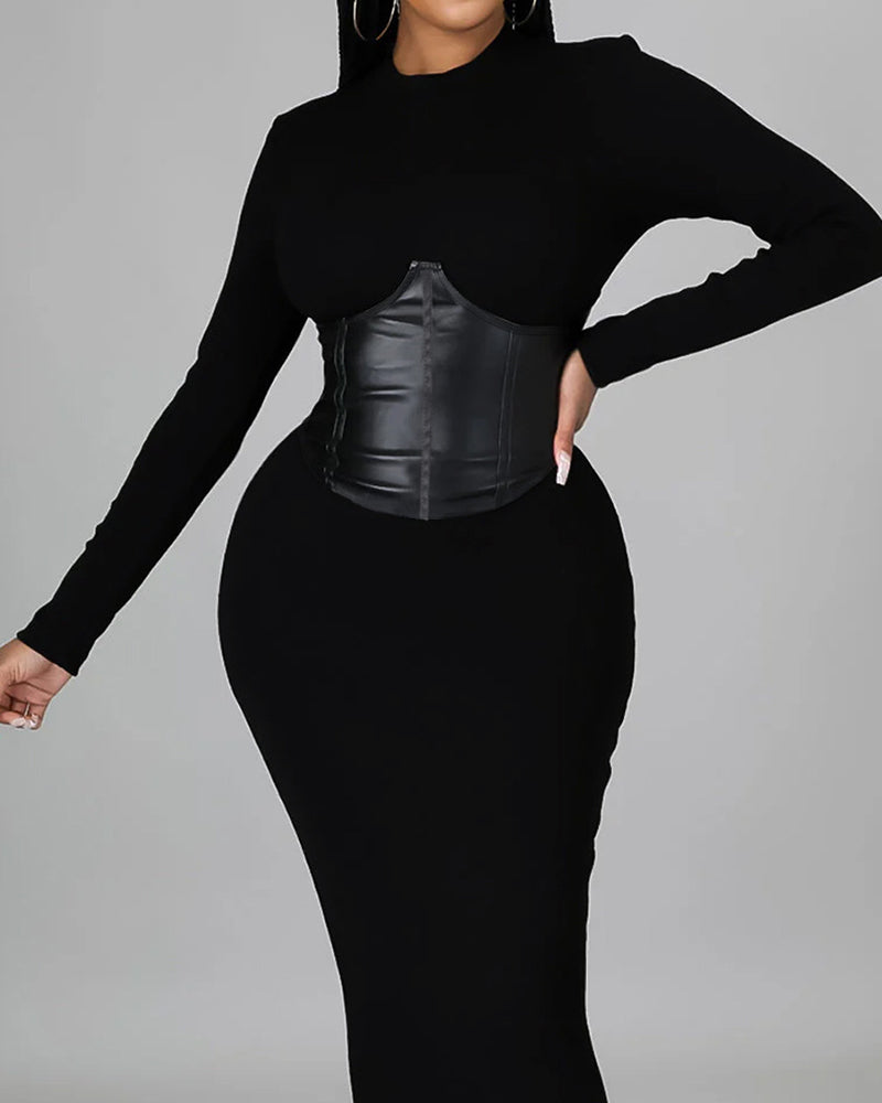 Solid-Color Paneled Bodycon Dress