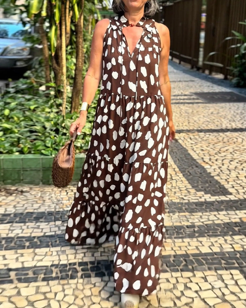 Vacation-Style Sleeveless Print Dress