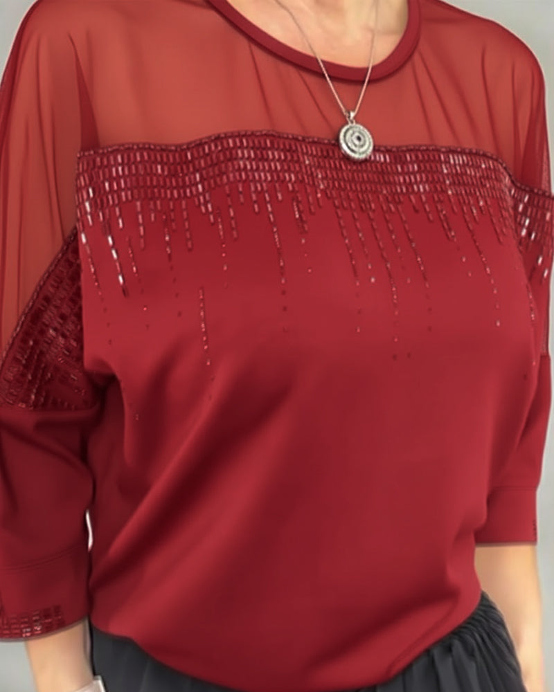 Mesh Splicing Loose Blouse