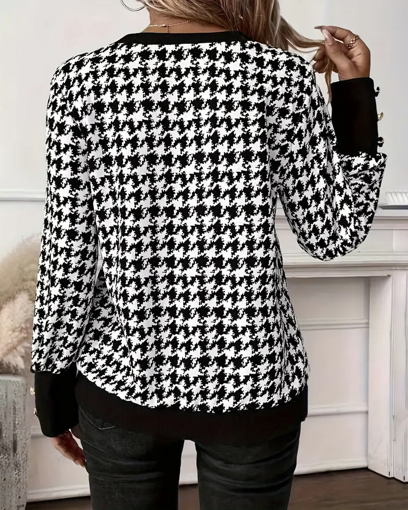 V-Neck Houndstooth Sweatshirt