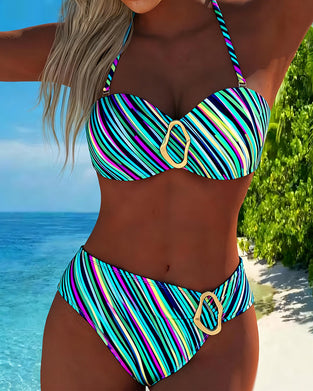 Multicolor Slanted Stripe Bikini