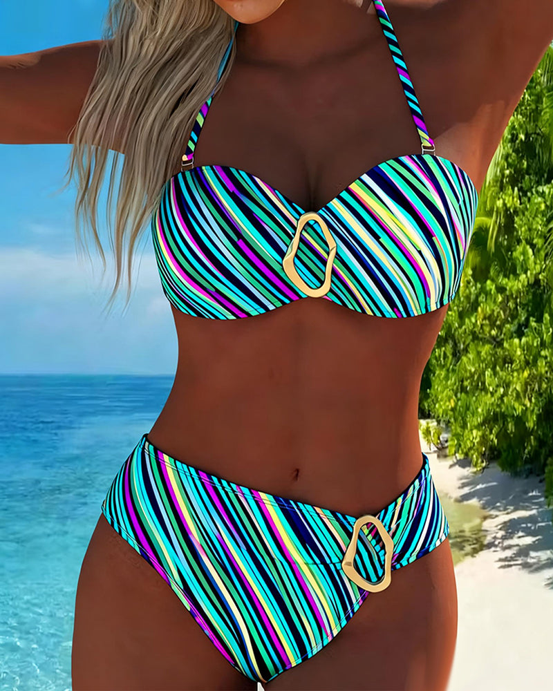 Multicolor Slanted Stripe Bikini