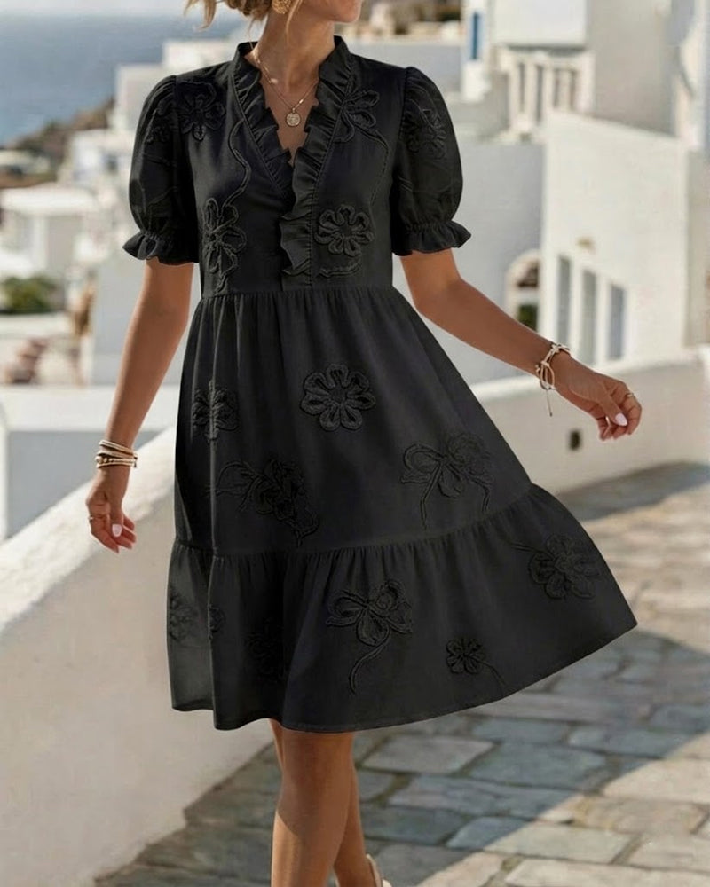 Puff Short Sleeve Floral Dress